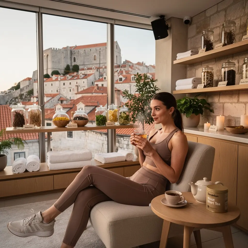 Zdravstveni napitak od maslačka u elegantnoj čaši s ukrasnim cvijećem